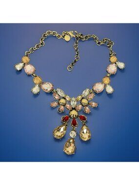 Designer Lee Angel Necklace Statement Rhinestone Gold-tone 18”